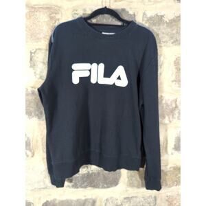 Fila Sweatshirt Woman's Large Black white Spell Out Athletic Casual Retro Y2K‎